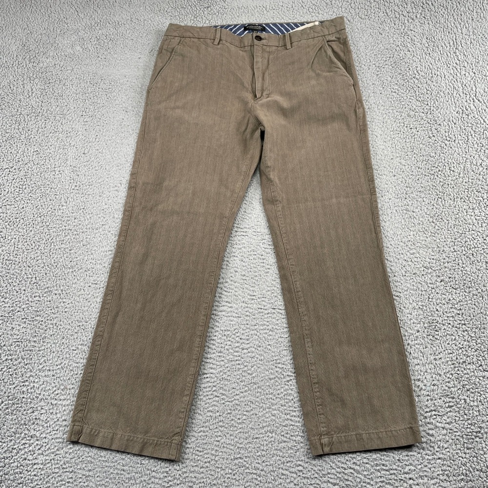Banana Republic Pants Mens 36x32 Taupe Vintage Straight Fit Micro Plaid Cotton